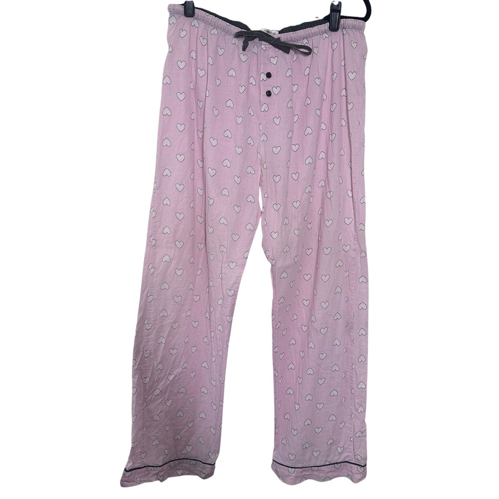 Insomniax Pajama Set Women L Pink Heart Print Cotton Button Down Short Sleeve - Picture 5 of 9